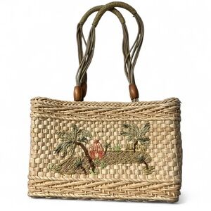 Fossil vintage late 90s Y2K rare collectible woven rattan tote bag